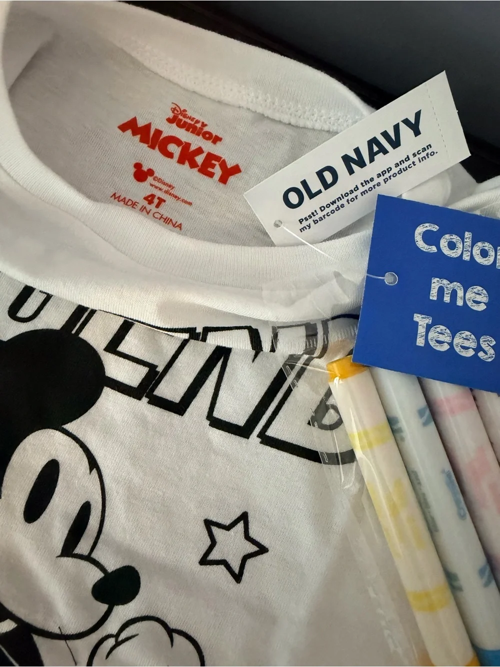 Old Navy Kids Color Me Tee with Mickey Graphic includes Fabric Markers